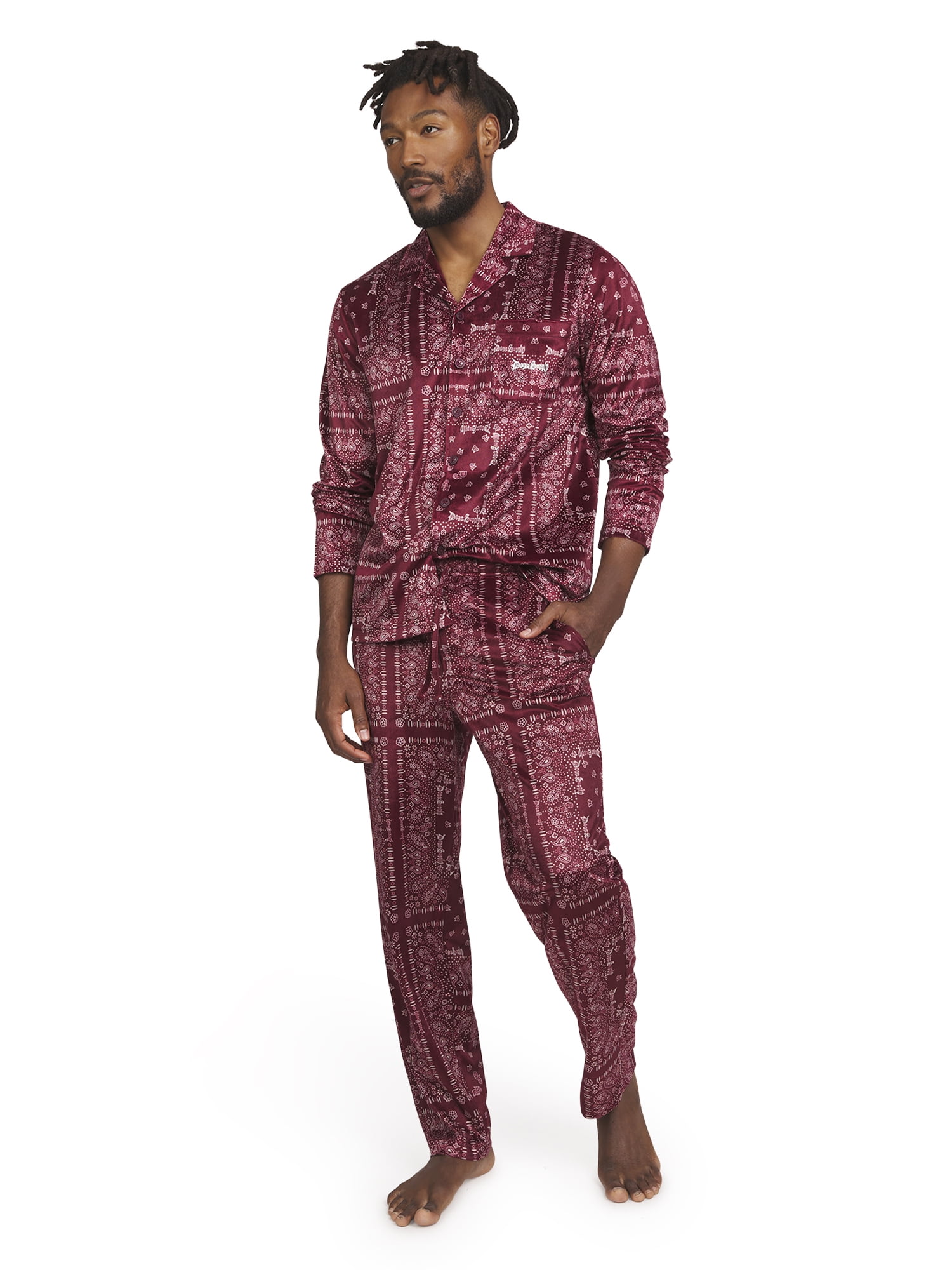 Dogg Supply by Snoop Dogg Men's 2-Piece Long Sleeve Microfleece Button Front Top and Pants Pajama Set