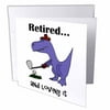 3dRose Funny Retired Blue Trex Dinosaur Playing Golf, Greeting Cards, 6 x 6 inches, set of 12