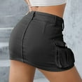 thumbnail image 4 of Mohiass Low Waist Cargo Skirt Women Button Mini Cargo Denim Skirt with Pocket Mini Skirt Gray L, 4 of 5