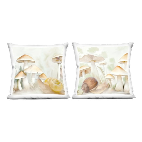Stupell Industries Snail Crawl by Mushrooms 18" x 18" Plants & Flowers Floral Print Polyester Decorative Pillow Set, Zip Closure 2 Count