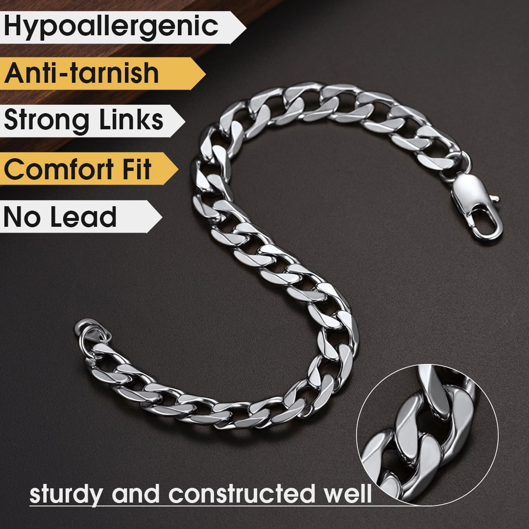 ChainsHouse Men's Cuban Link Bracelets 9mm Waterproof Stainless Steel Chain Bracelet Jewelry Gift, 9inch