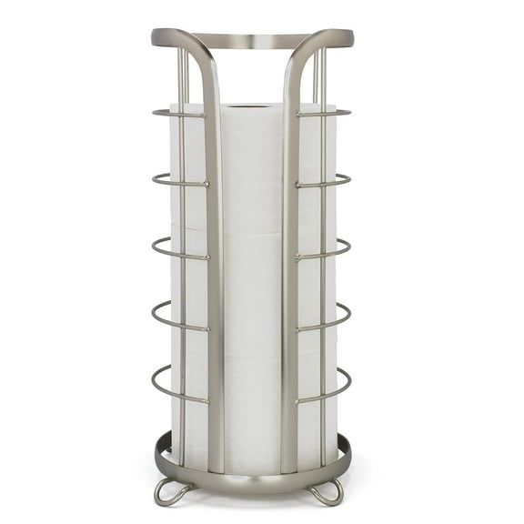 Brookstone - Bathroom Toilet Paper Holder Stand, Freestanding Toilet Paper Holder with Raised Base, Standing TP Roll Holder with Storage