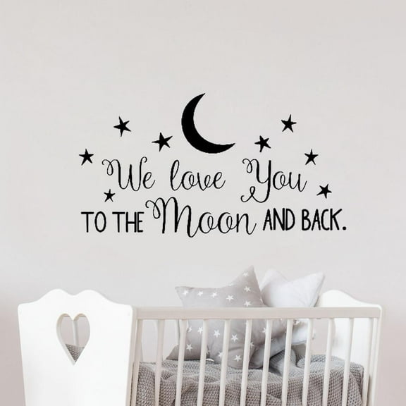 Nursery Wall Decal Classic Quote We Love You To The Moon And Back Vinyl Wall Stickers Sayings Kids Room Wall Decor Mural 105x57cm
