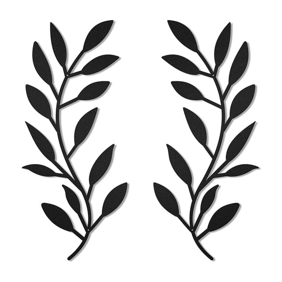 Metal Tree Leaf Wall Art, Set of 2 Olive Branch Leaf Decor Pieces for Living Room and Hallway, Black
