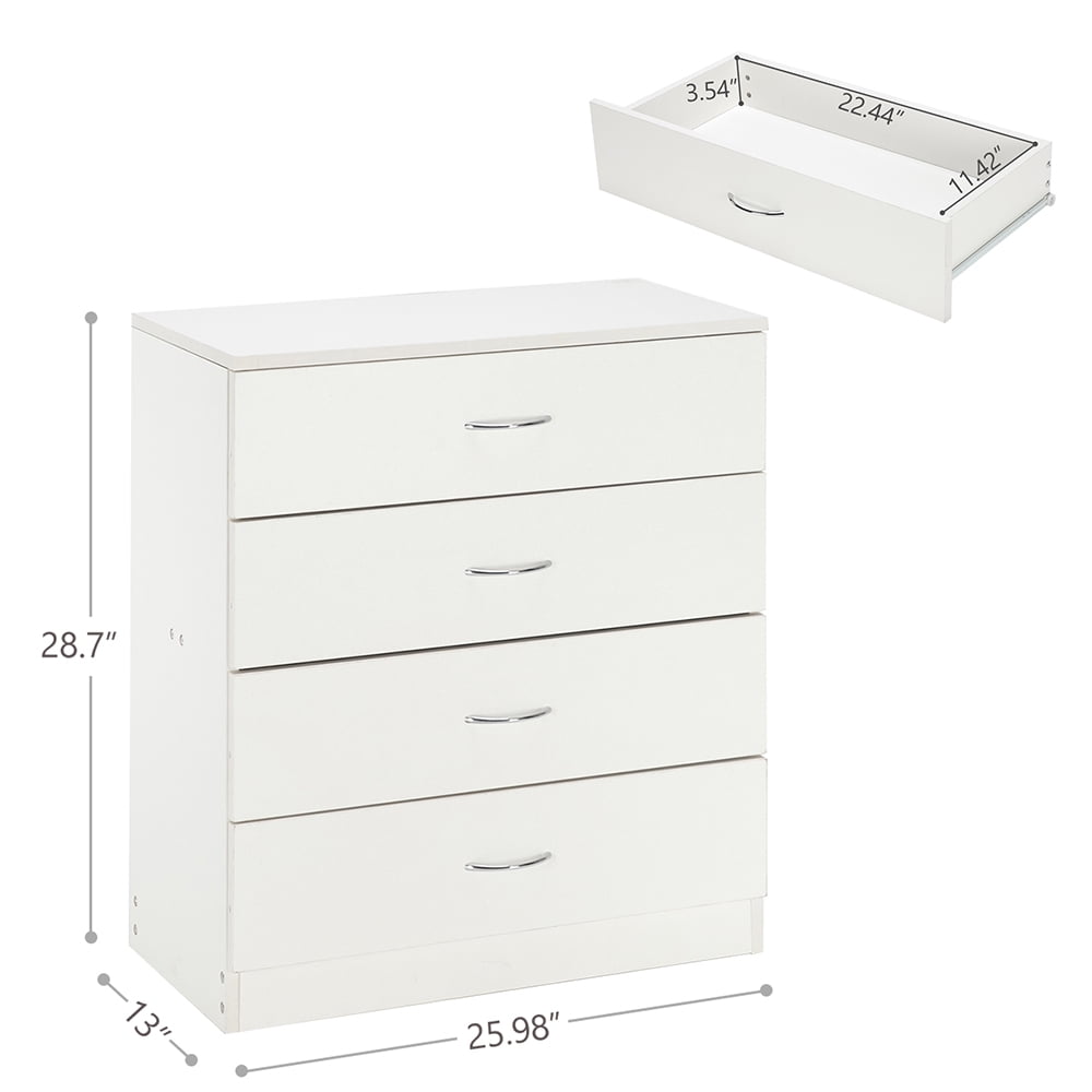 UBesGoo 4-Drawer Dresser Pure White with Metal Handles Bedside Night Stand Bedroom, White
