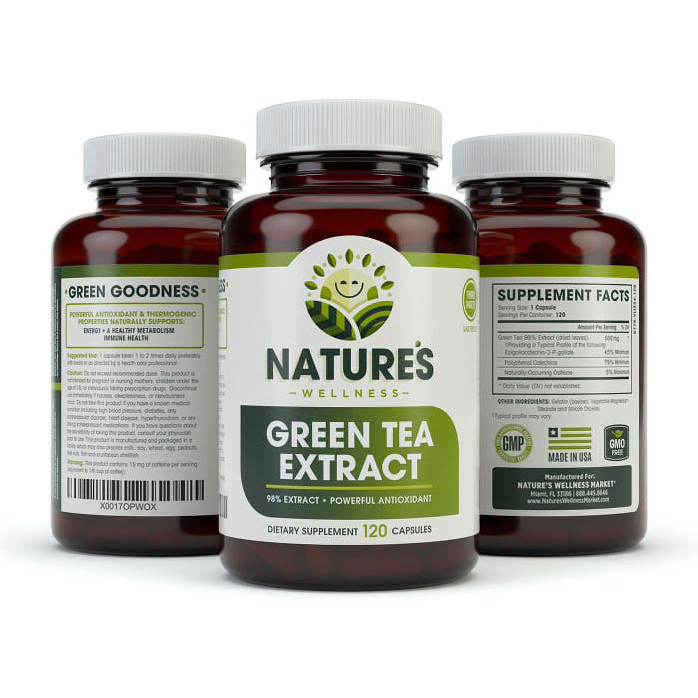 EGCG Green Tea Extract Capsules - Powerful Metabolism Booster for Weight Loss, Energy and Heart Health - Green Tea Pills Are Natural Caffeine Pills with Antioxidants & Free Radical Scavengers - 500mg - image 2 of 8