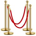 thumbnail image 1 of Towallmark Elegant Gold Stanchion Posts Set - 4 Posts with 2 Red Ropes, Stainless Steel, 37.5 Inch Tall, Weighted Base, 5ft Rope for Queue Control, VIP Events, Hotels, Banks, Red Carpet Entry, 1 of 8