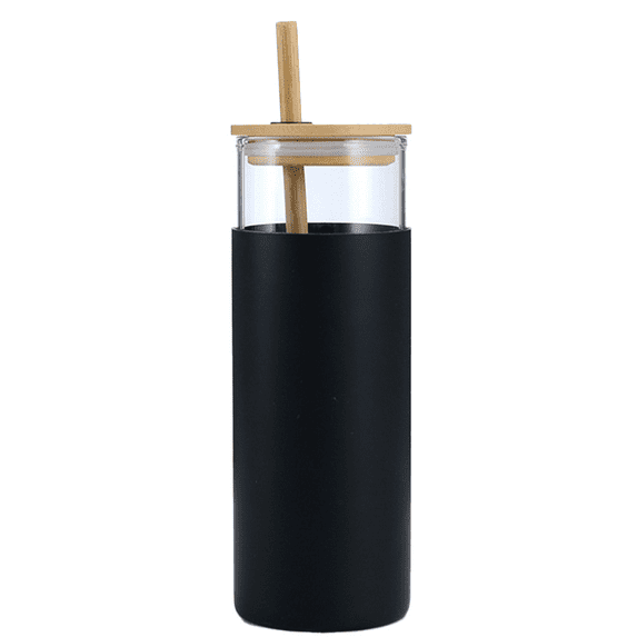 Silicone Sleeve Glass Drinking Cup Valentine's Day Gifts for Her Glass Water Bottle Straw Silicone Protective Sleeve Bamboo Lid