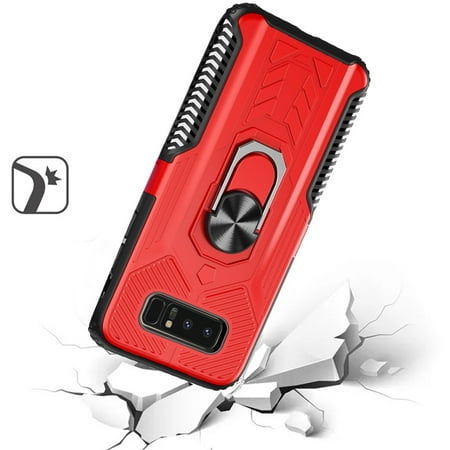 For Apple iPhone 8 Plus/7 Plus/6 6S Plus Military Grade Hybrid Heavy Duty 2 in 1 Hard PC and Silicone with Ring Stand Holder Cover Xpm Phone Case [ Red ]