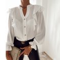 thumbnail image 1 of Jsaierl Button Down Shirts for Women Trendy Ruffle Trim High Neck Tops Polka Dot Print Blouses Plus Size Loose Comfy Work Shirts, 1 of 9