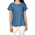 thumbnail image 1 of Allegra K Top de cambray con aberturas laterales y mangas raglán con puños para mujer Azul XS, 1 of 4