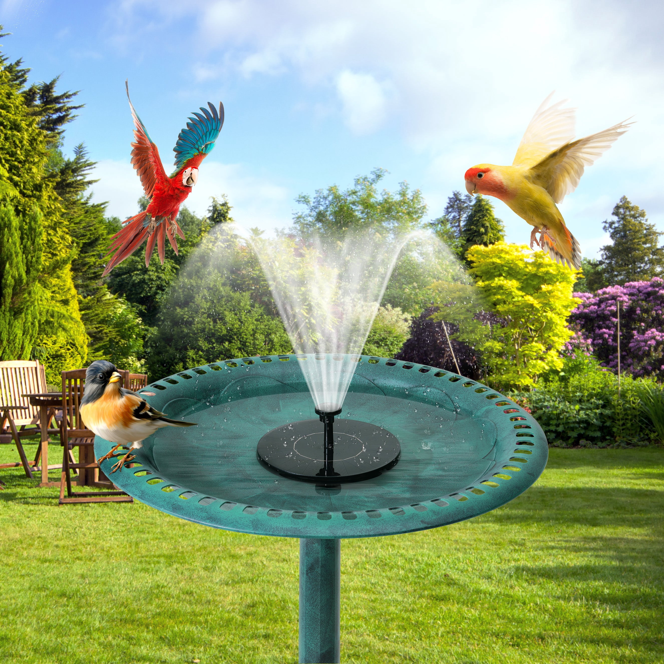 VECELO 28" Height Pedestal Antique Birdbath with Solar Powered Fountain Pump, Green