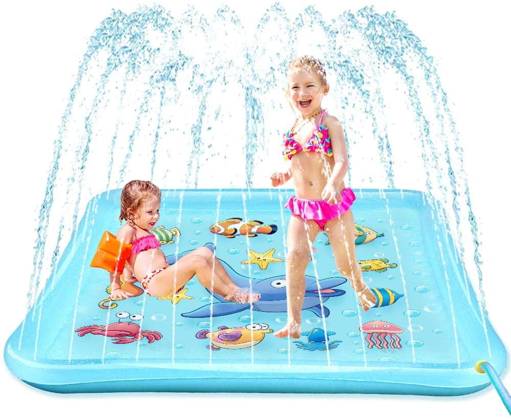 40/67in Inflatable Sprinkler Play Water Mat Dolphin Splash Pad Kids Outdoor Toy 