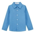 thumbnail image 4 of EQWLJWE First Day of School Shirts for Boys 2024 New Candy Color Turndown Collar Long Sleeve Slim Fit Soft Stretch Fabrics Formal Uniform Shirts Gifts for Children (Blue,2-13Years), 4 of 5