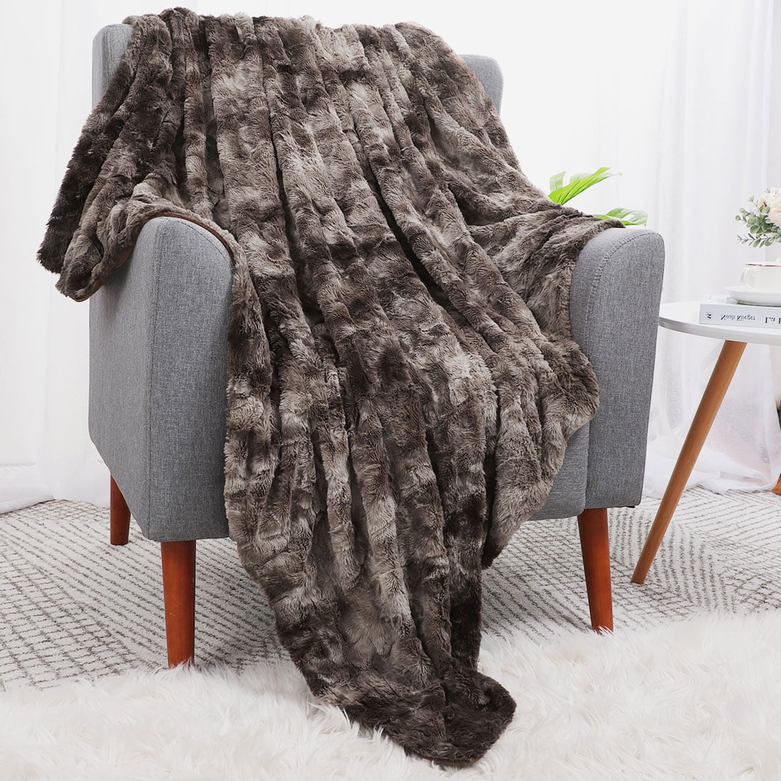 Unique Bargains Soft Fluffy Shaggy Faux Fur Blanket, Twin, Brown