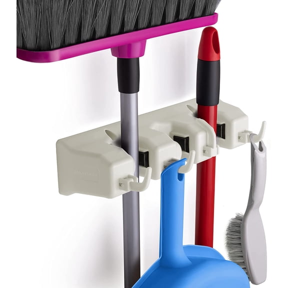 1 Piece White Wall Mount Mop Broom Holder 3 Slots Organizer Utility Rack Cleaning Storage