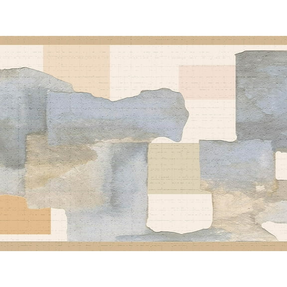 Dundee Deco's Peel and Stick Wallpaper Border - Abstract Beige Blue Patches Wall Border Retro Design, 15 ft x 7 in, Self Adhesive