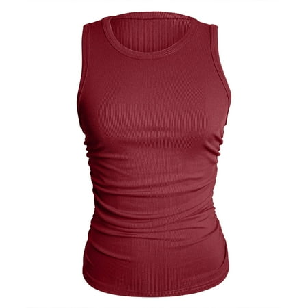 Ukumplol Ribbed Tank Tops for Women Sleeveless Tops for Women Cingard Shoulder Short Small Vest Fashion Solid Color Hanging Neck Backless Wrap Bra Top Tube Tops for Women Red 2Xl