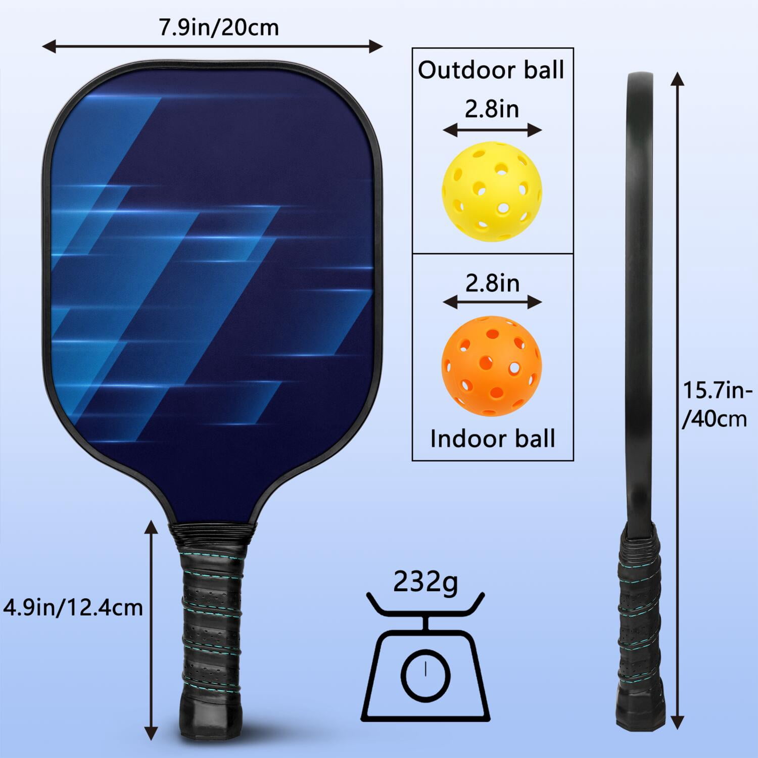 Pickleball Paddles Set Of 2, Fiberglass Surface, Thunder, Speed Print, 4 Balls & Bag