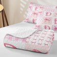 thumbnail image 4 of meiyoeat Ribbon Letter Print D Twin Quilt Set For Kids,Pink Patchwork Geometric Plaid Twin Coverlet Set,2pcs, 4 of 7