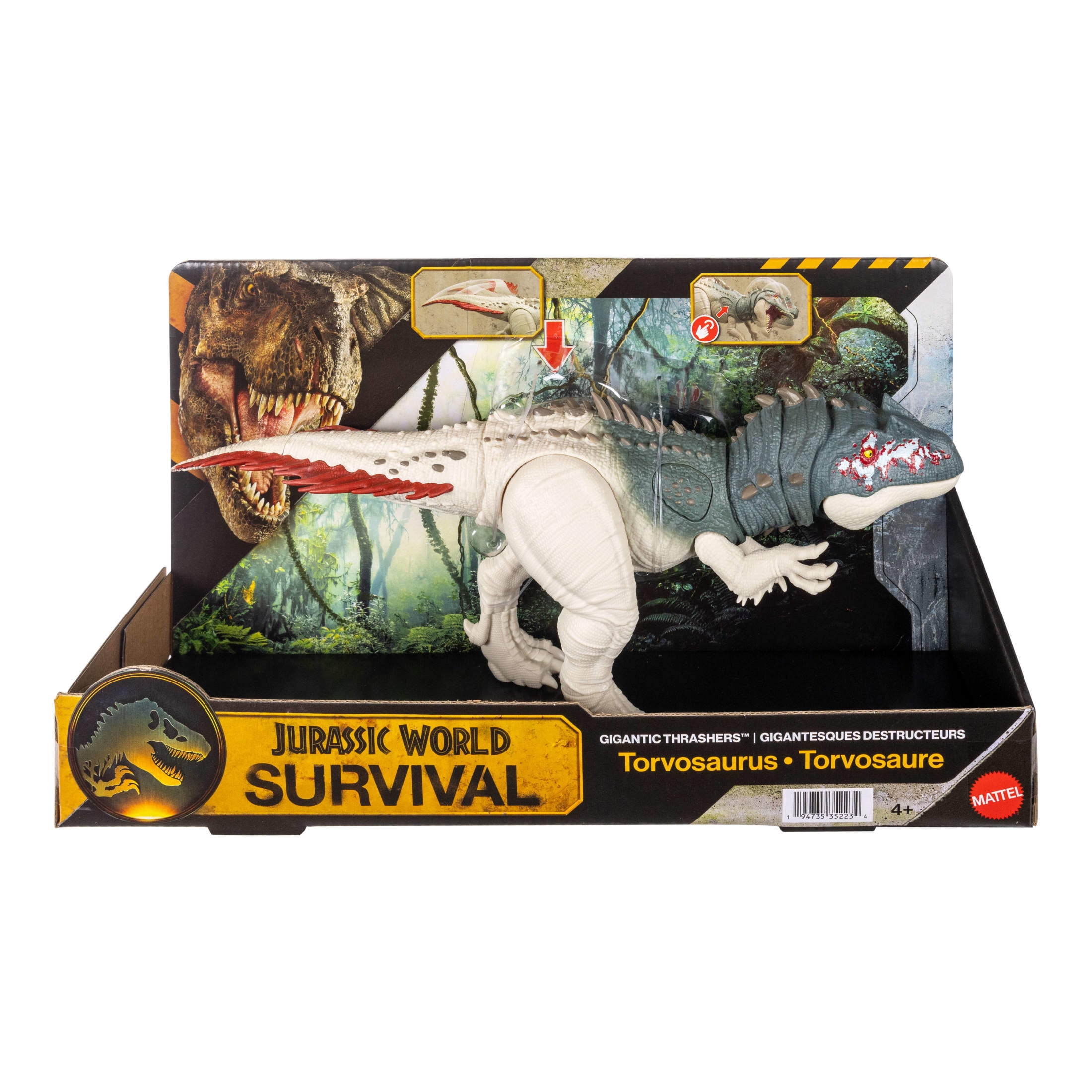 Jurassic World Gigantic Thrashers Torvosaurus Dinosaur Action Figure Toy, 2 Attacks & Evolve Feature
