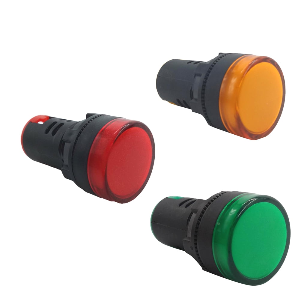 3X Signal Light LED 22mm Indicator Warning Lamp AC 220V Red Green Yellow
