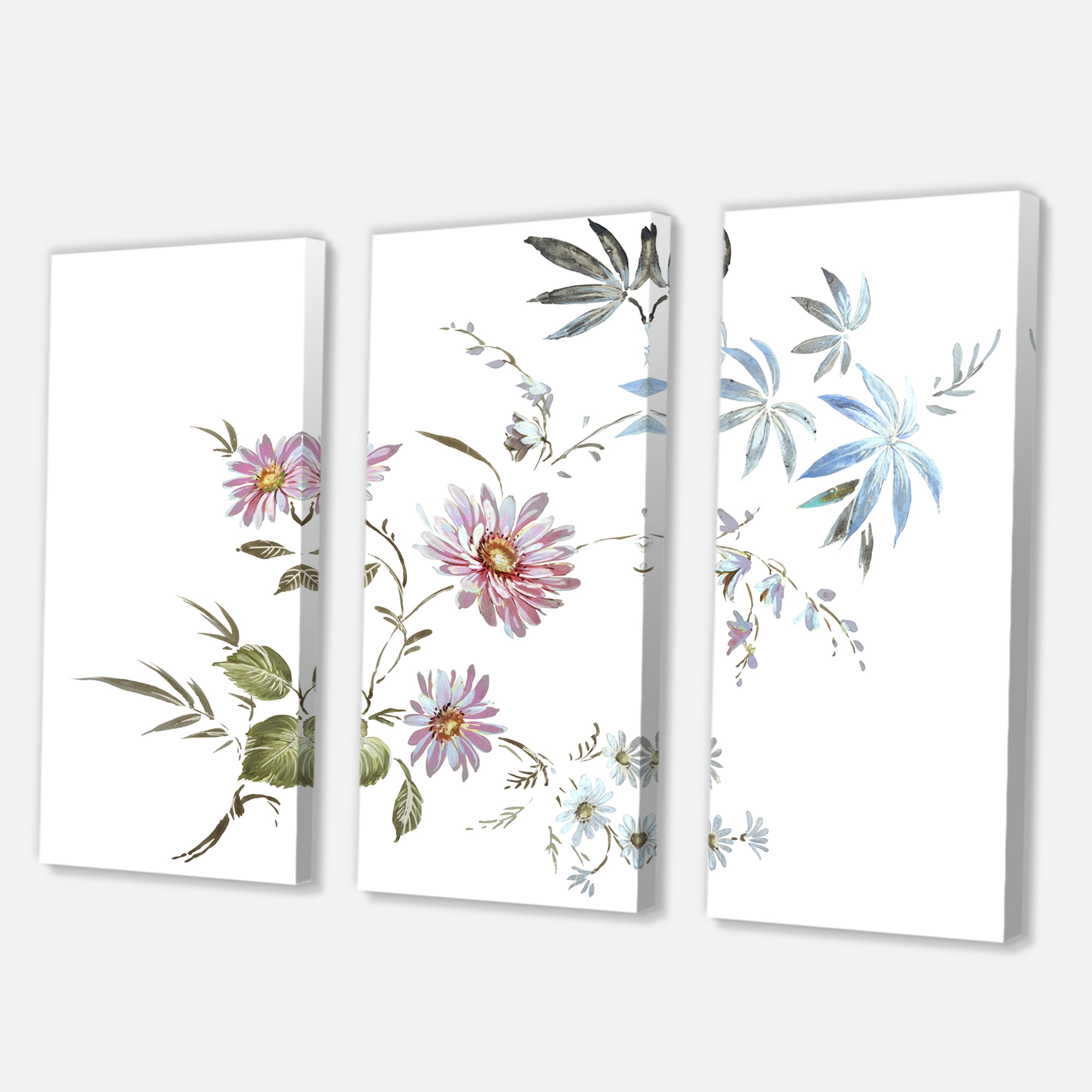 Pink and Blue Wildflowers I 28 in x 36 in Painting Canvas Art Print, by Designart