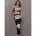thumbnail image 2 of Women Celebrity Sexy Backless Halter Rose Jacquard Two Piece Midi Bandage Set 2024 Celebrity Designer Evening Party Women's Set, 2 of 7