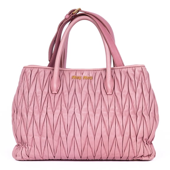 Pre-Owned Miu Miu Pink Crossbody Cabas Handbag Matelasse Leather