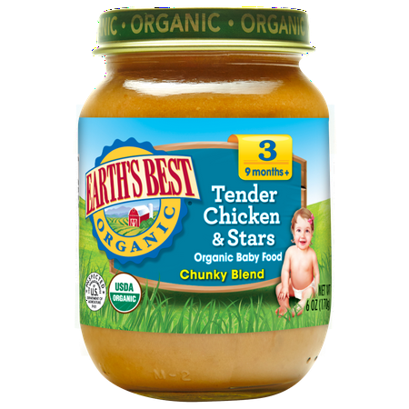 Earth's Best Organic Stage 3 Baby Food, Tender Chicken & Stars Chunky Blend Dinner, 6 Ounce (Pack of 12)