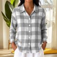 thumbnail image 6 of Women's Gingham Plaid Button Down Shirt Oversized Lapel Collar Long Sleeve Tunic Blouses Lightweight Soft Blouse Tops Casual Streetwear Gray, 6 of 6