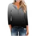 thumbnail image 4 of TKLPEHG 3/4 Length Sleeve Womens Tops Plus Size Gradient V Neck Button Tshirt Dressy Casual Loose Tunic Tops (Black,L), 4 of 9