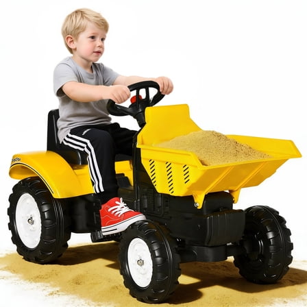 ALPULON Kids Ride on Excavator, Pedal Car Bulldozer with Manual Control Bucket, Construction Tractor for Toddlers 3 