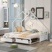 White Twin Extending Wooden Daybed with Two Drawers