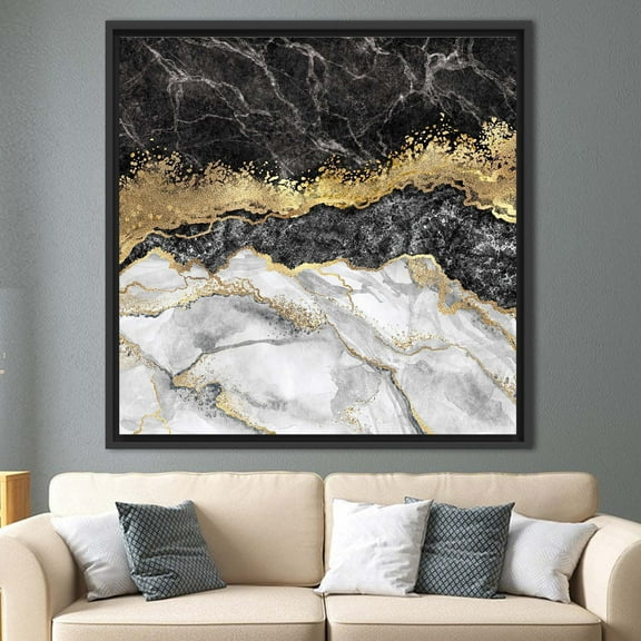 Alcohol Ink Art Canvas, Modenr Marble Canvas Art, Shimmery Canvas Art, Black And Gold Marble, Abstract Printed, Luxury Marble Art, Canvas Wall Decor - Rolled Canvas