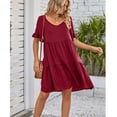 thumbnail image 3 of Women Dress V-Neck Short Sleeve T-Shirt Dress Babydoll Ruffles Casual Mini Dress, 3 of 5