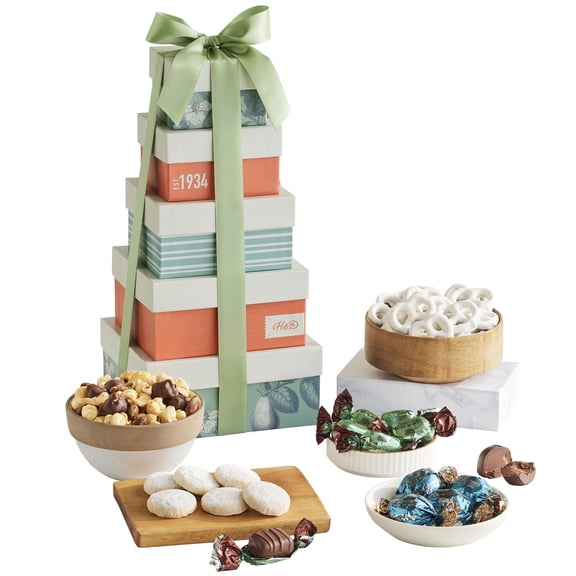 Harry & David Tower Of Treats Sweet Chocolate Truffles & Popcorn Gift Tower, Chocolate Gift Tower, Popcorn Gift Basket, Great For All Occasions, Corporate Gifts