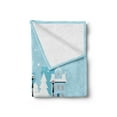 thumbnail image 2 of City Soft Flannel Fleece Blanket, Winter Season Composition Snow Pattern with Houses and Bridges Architecture, Cozy Plush for Indoor and Outdoor Use, 70" x 90", Pale Blue Grey White, by Ambesonne, 2 of 5