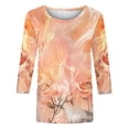 thumbnail image 3 of 3/4 Length Sleeves Shirts for Women Vintage Floral Print Tunic Tops Casual Round Neck 3/4 Sleeve Blouse Summer Loose Pullover Top Plus Size, 3 of 5