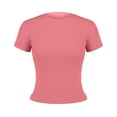 thumbnail image 4 of Womens' Stretchy Ribbed High Neck Short Sleeve Gym Workout Slim Fitted Casual Full Length Top T-Shirt A L, 4 of 9