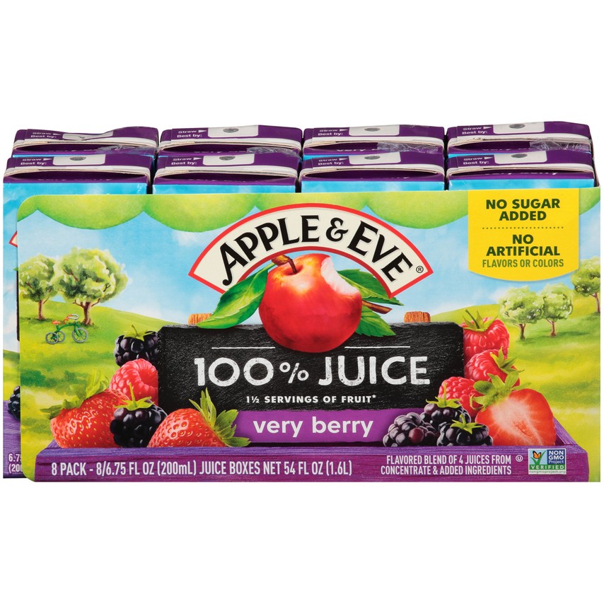 (5 Pack) Apple & Eve 100 Juice, Very Berry, 6.75 Fl Oz, 8 Count