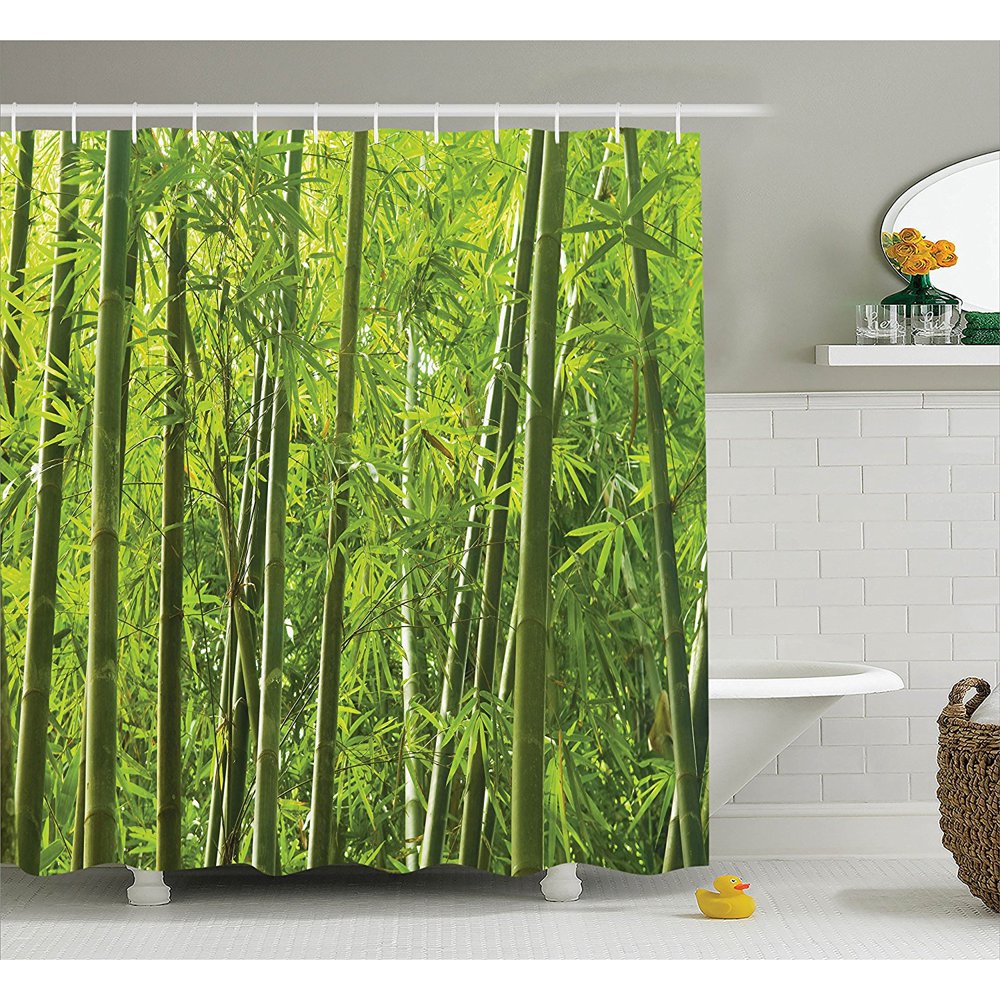 Bamboo Decor Shower Curtain Set By , Exotic Tropical Bamboo Forest With