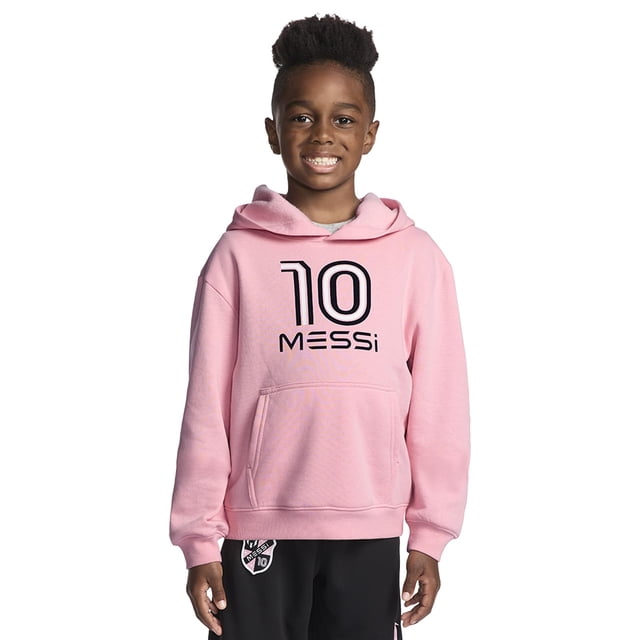 Sudadera con capucha Messi para niño, manga larga, polar, rosa caramelo, talla 4