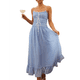 thumbnail image 2 of Vestido de Verano 2025 para Mujer, Informal, Sin Mangas, con Tirantes Finos, Ribete de RIC, Fruncido, con Volantes, . Azul S, 2 of 10