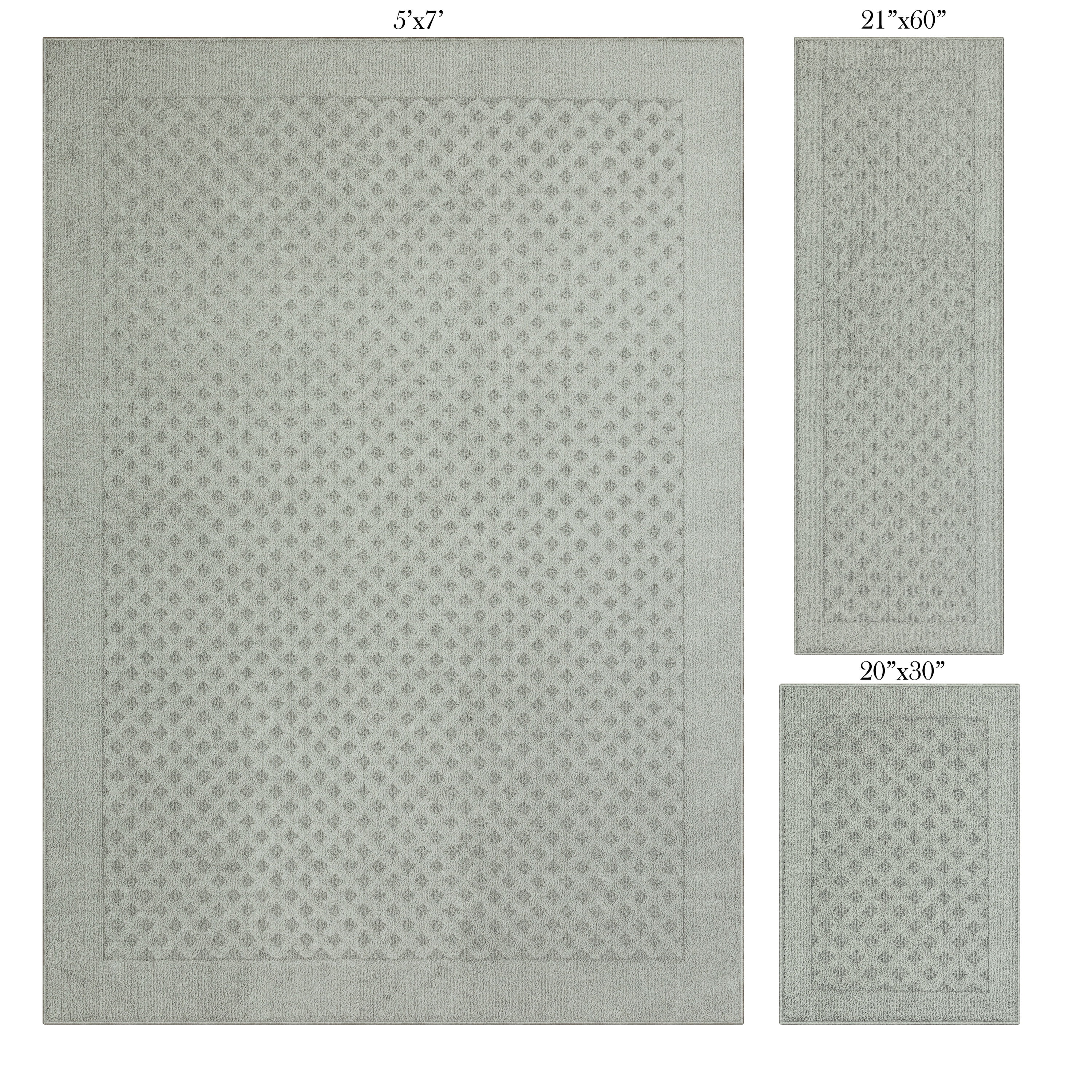 Mainstays Dylan Solid Diamond Olefin Pewter Gray Indoor Area Rug Set, 3 Piece