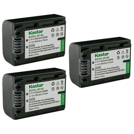 Kastar 3-Pack 3.7V 1800mAh Battery Pack Replacement for Ordro NP-180 NP180 Battery ORDRO HDR-AE8 UHD 1080P 60FPS DV Camera IR Night Vision Camera