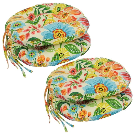 Blazing Needles 16-inch Spun Polyester Patterned Outdoor Round Tufted Chair Cushions (Set of 4)