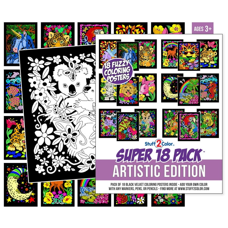 Super 18 Pack of Fuzzy Velvet Coloring Posters (National Parks Edition)