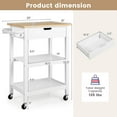 thumbnail image 3 of Giantex 3-tier Rolling Kitchen Cart, Service Trolley w/Natural Bamboo Countertop, White, 3 of 6