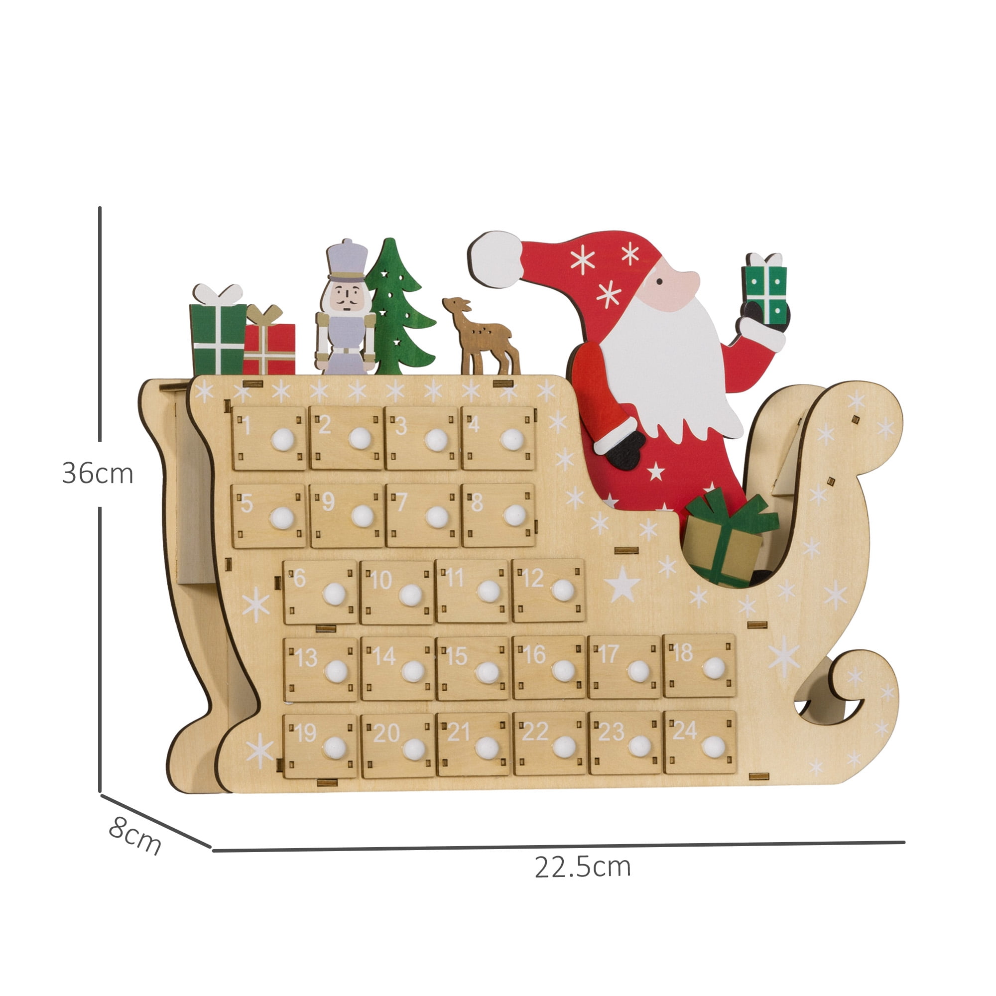 Wooden Advent Calendar Santa Sleigh Design 24 Drawers Reusable Christmas Countdown Decor